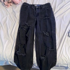 Faded Glory Black Mom jeans w flame painted pocket